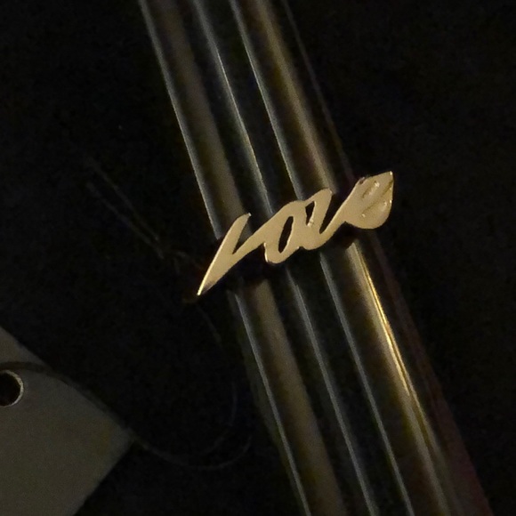 All Saints Polished Gold Tone Love Script Ring Size 8 NWT & Dust Bag - Picture 7 of 16